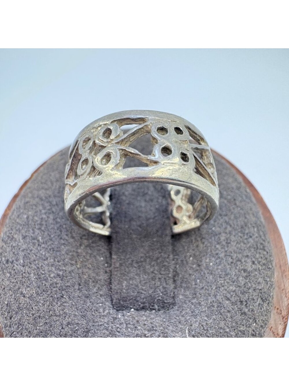 Filigree Design Scroll Band Ring Sterling Silver 925 Size 4.75